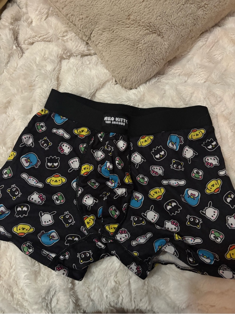Hello Kitty Black Boxer Briefs with Multi-Color Character Icons